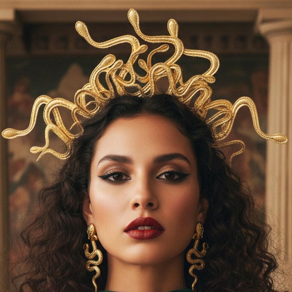 Medusa Snake Headband Gold Goddess Hair Accessory for Halloween Raves Festivals - Picture 3 of 7